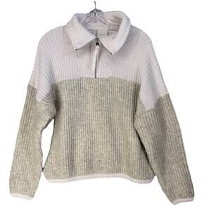 Varley Willard Half Zip Sweater Womens XS Cream Oversized Cotton Wool Blend